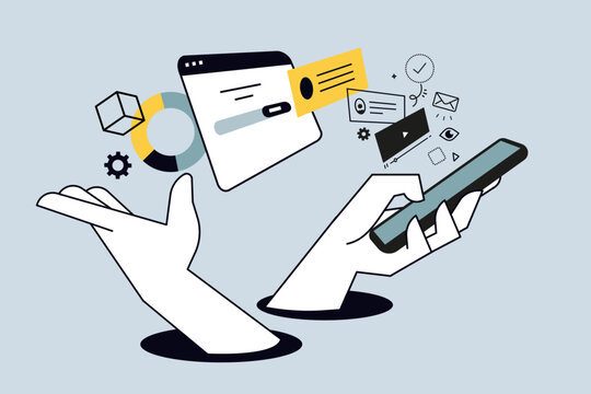 Creative banner of smartphone app development. Vector illustrations for web banner, social media banner, business presentation, marketing material. 