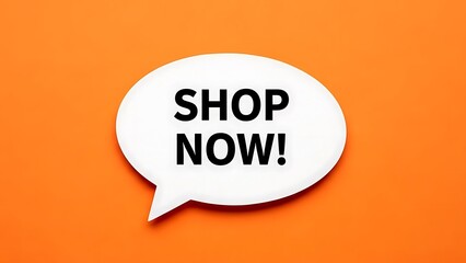 SHOP NOW!" in white bubble over vibrant orange backdrop, clean and eye-catching