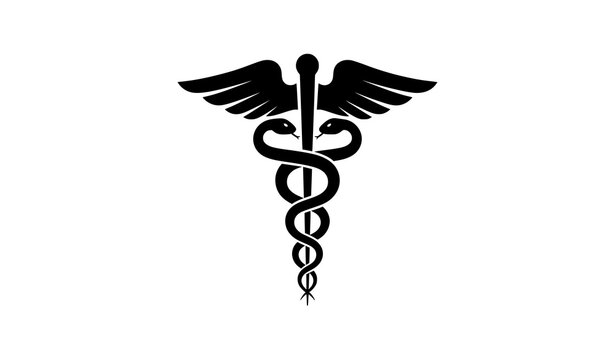 Classic caduceus medical symbol silhouette vector illustration isolated on white background