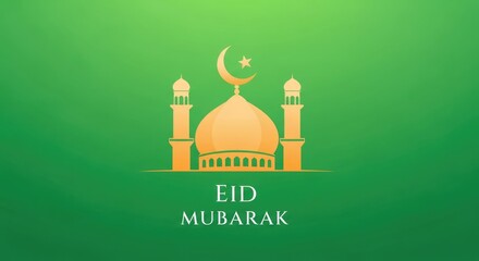 Obraz premium Eid Mubarak Greeting with Mosque Illustration