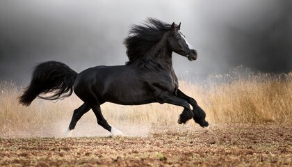 Black Friesian Horse Cantering