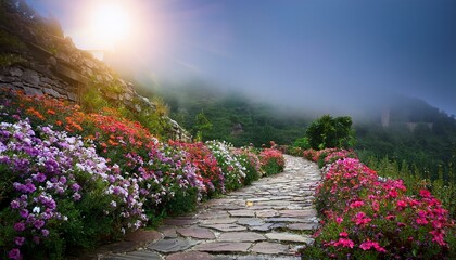 Flowers On The Stone Path