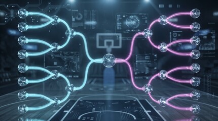 Digital basketball chart with future tech network