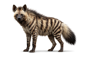 Fototapeta premium Striped hyena standing isolated on white background african animal wildlife predator