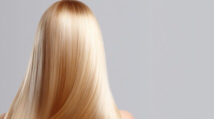 Naklejka premium A close-up view of smooth, silky, and shiny blonde hair flowing gracefully. This evokes beauty and elegance. Perfect for beauty, haircare, and fashion themes. AI
