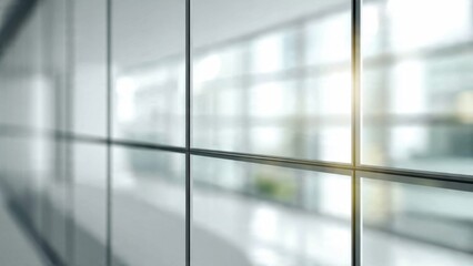 Modern glass wall with sunlight and reflections