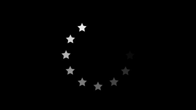 Rating stars icon animation with particular. Golden Alpha Channel Symbol animation with transparent background. arrangement of pastel stars forming a circular pattern on black background. 4k video