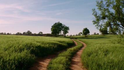 Obraz premium Rural road amidst lush green fields