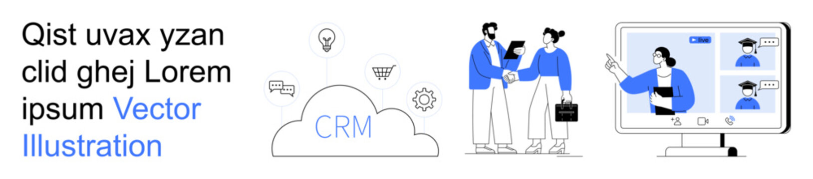 Business collaboration, CRM systems, cloud computing, digital communication, team management, customer service. Professionals sharing documents near CRM cloud. Business collaboration and CRM systems