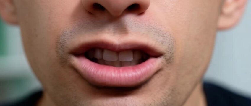 A man is seen grimacing in frustration, teeth clenched tightly.