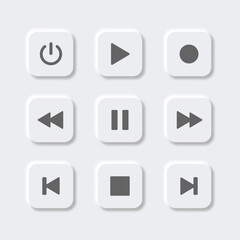 Minimal neumorphism media control buttons flat interface design