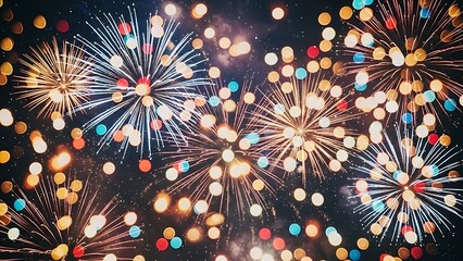 A vibrant display of colorful fireworks exploding in the night sky
