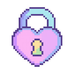 Obraz premium PNG Pixelated heart-shaped padlock illustration.