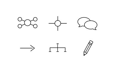 Collection of simple line icons representing concepts like connection, communication, and creation