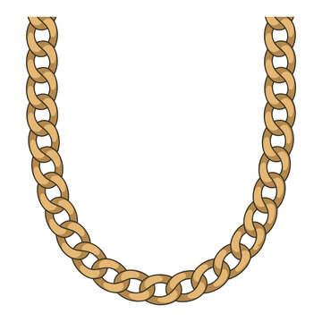 A gold chain necklace on a white background