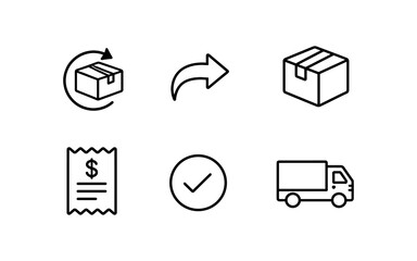 Set of six simple line icons representing shipping and delivery services