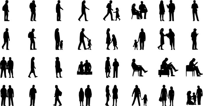 cPeople silhouettes in elevation side view | Architecture people | silhouettes of people | 2D people | Section Elevation View | Architectural drawing people | characters See Less