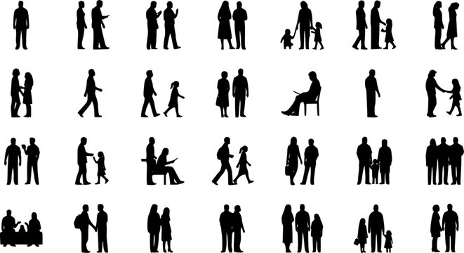 cPeople silhouettes in elevation side view | Architecture people | silhouettes of people | 2D people | Section Elevation View | Architectural drawing people | characters See Less