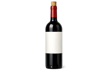 Red wine bottle with blank white label mockup isolated on white background