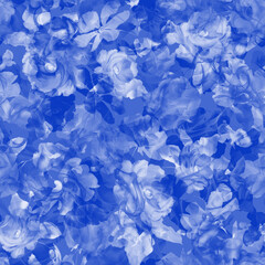 Fototapeta premium Seamless floral pattern with soft roses and leaves in varying shades of blue for elegant textile and wallpaper design