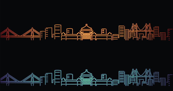 Chongqing Neon Style Simple Skyline on Dark Background