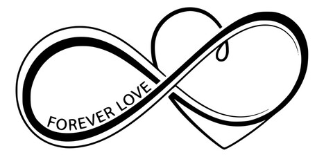 Obraz premium Infinity symbol interlaced with heart forever love vector illustration black and white