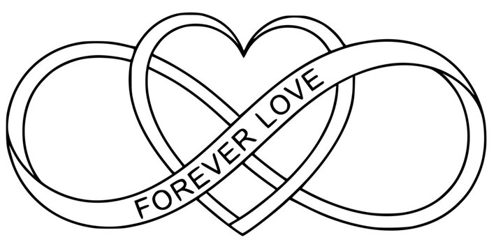 Infinity symbol interlaced with heart forever love vector illustration black and white