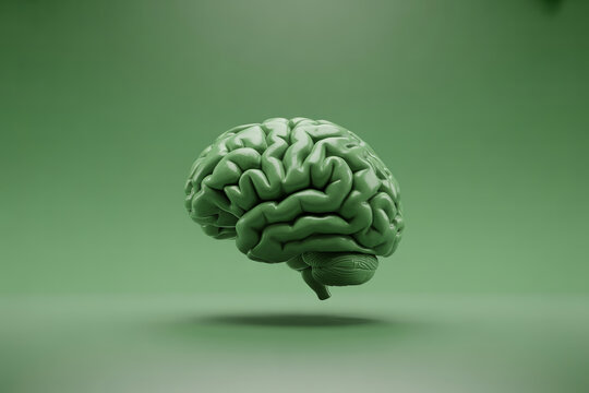 Floating brain on green background