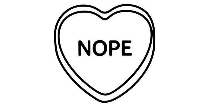 Anti-Valentine conversation heart candy with Nope text vector illustration black and white