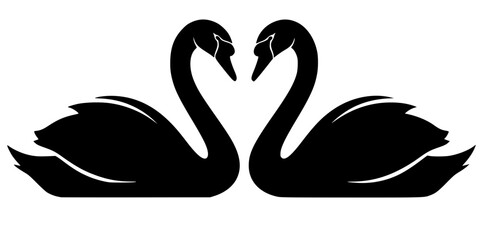 Fototapeta premium Two swans forming a heart shape with necks vector illustration black and white