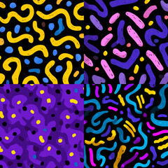 Colorful Memphis style pattern designs.