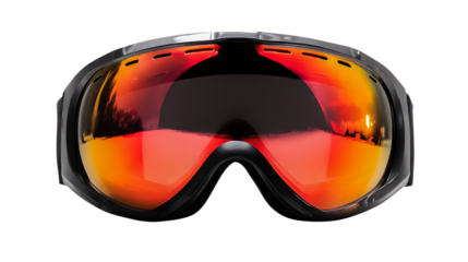 Ski goggles with orange lenses isolated on a transparent background