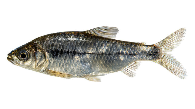 Silver fish with gold fins and tail isolated on a transparent background