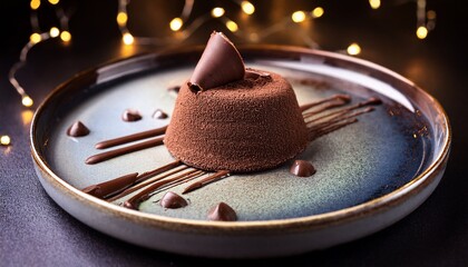 Chocolate Dessert Served On Ceramic Plate With Creative Presentation