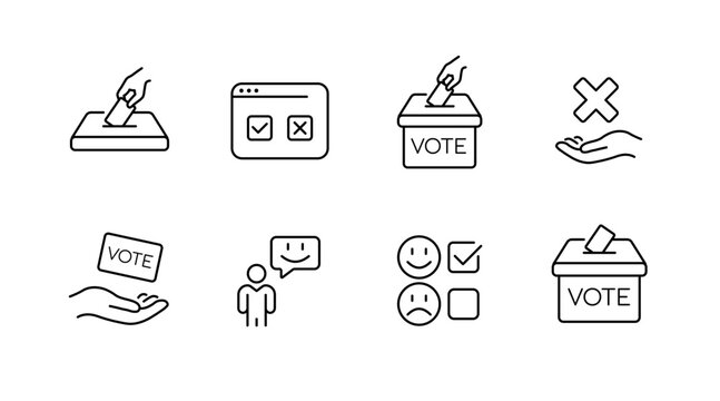 Election and voting icons: ballot boxes, checkboxes, and feedback symbols