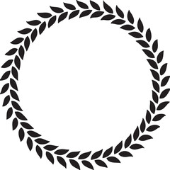 Black laurel wreath border circular decorative element for award or achievement design isolated on white background