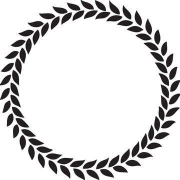 Black laurel wreath border circular decorative element for award or achievement design isolated on white background