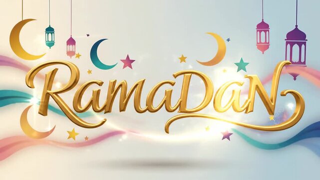 Elegant 3D golden Ramadan text floating on a clean minimalist light blue gradient background with soft studio lighting, ideal for religious greeting cards and digital marketing ads.