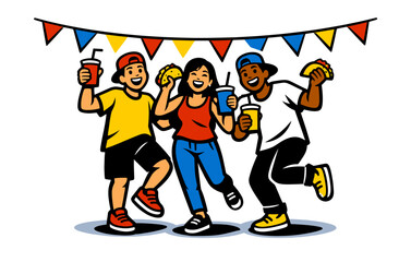 Obraz premium Diverse friends enjoying food and drinks at a festive party celebration