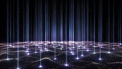 Digital network landscape with illuminated connections