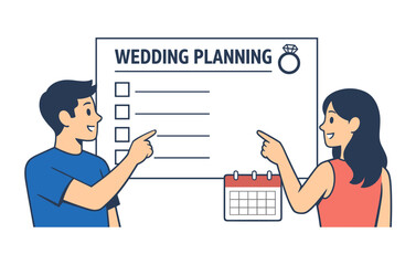 Young asian couple discussing wedding planning checklist together