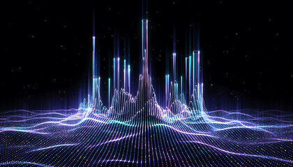 Digital data visualization in 3d space with neon lights