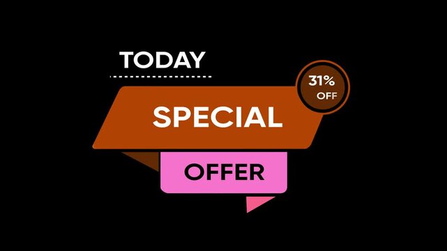 Special Offer Announcement with Colorful Speech Bubbles on Black Background for Marketing and Advertising. 31% Off Sale Tag Animation, Business and Savings Concept.