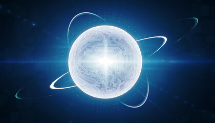 Futuristic digital planet with circuit board design