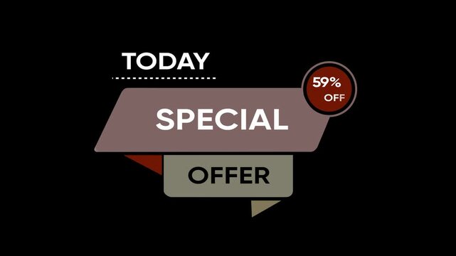 Special Offer Announcement Banner with Speech Bubbles on Black Background for Marketing and Advertising. 59% Off Sale Tag Animation, Business and Savings Concept.