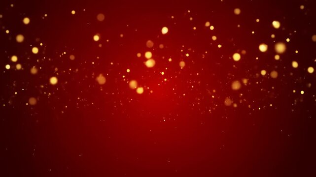 Festive red background with golden sparkling bokeh lights effect, luxurious celebration backdrop for Chinese New Year, Christmas, or holiday greeting cards.