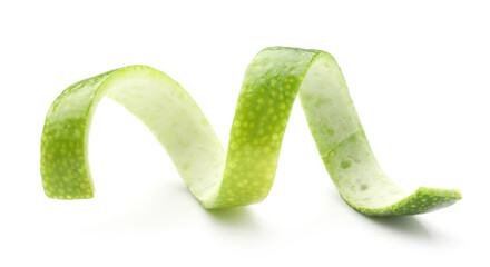 Lime zest isolated on white. Citrus fruit peel