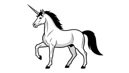 Fototapeta premium A majestic unicorn running freely in a fantasy landscape viewed from the side, with flowing mane and tail