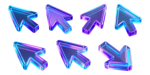 glowing blue and purple arrow cursors arranged in a grid a modern digital interface element on transparent background high quality professional