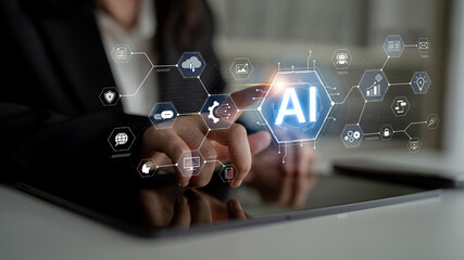 A concept of a comprehensive AI business suite. This integrated platform provides tools for all business needs, including e-commerce, marketing, cloud operations, and data security. Fermion